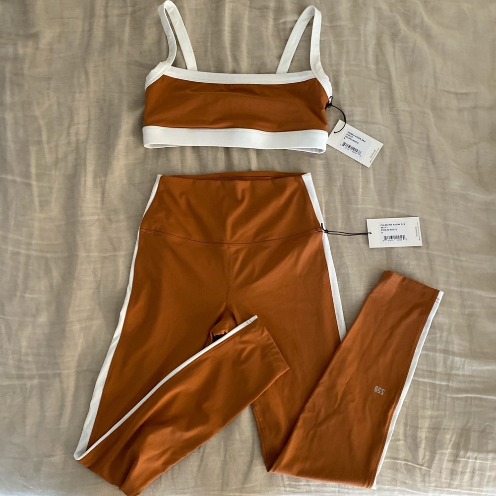 Splits59 pecan and white leggings and bra set